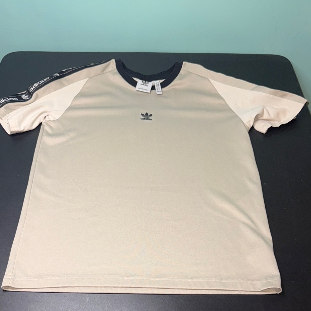 Adidas Men's Tan and Black Short Sleeve Tee